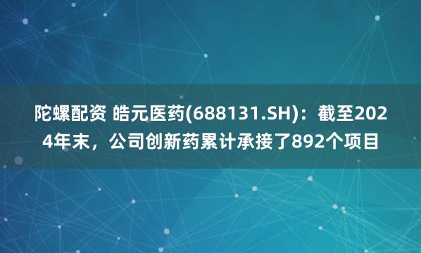 陀螺配资 皓元医药(688131.SH)：截至2024年末，公司创新药累计承接了892个项目