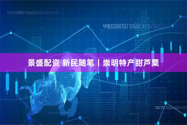 景盛配资 新民随笔丨崇明特产甜芦粟