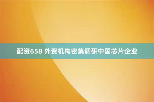 配资658 外资机构密集调研中国芯片企业